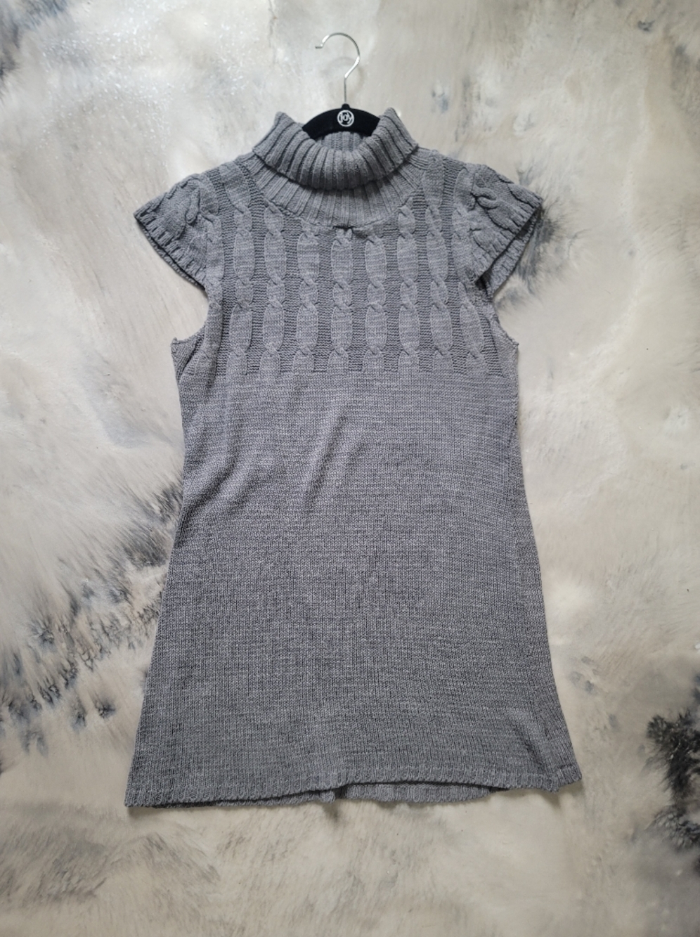 Say What? Gray Cable Knit Turtleneck Sleeveless Sweater